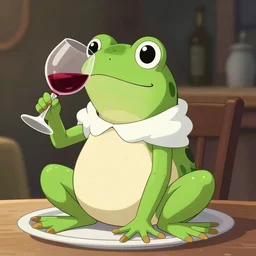 princess frog drinking red wine, by style loish