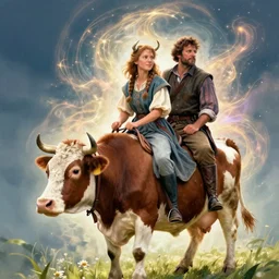 highly detailed portrait of ciri riding a cow, bartlomiej gawel, marcin blaszczak, magical aura