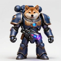 cyborg mecha anthropomorphic shiba inu wearing warhammer 4 0 k emperor armor, realistic scifi cyberpunk, holding scifi neon laser gatling gun, portrait art by donato giancola and greg rutkowski, realistic face, digital art, trending on artstation, symmetry