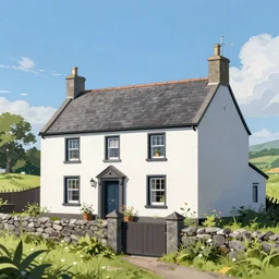 a small beautiful irish homestead in the countrysideclean 8 k, highly detailed, digital painting, anime, artstation, concept art, smooth, sharp focus, illustration, art by jason chan and johannes voss