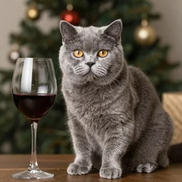 british scottish cat with wine glass
