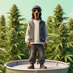 snoop dog standing on a boat in front of huge cannabis plants, realistic digital art, highly detailed