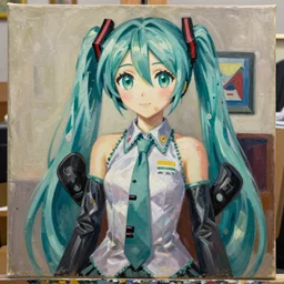 highly detailed art on artstation, Hatsune Miku painted by Pablo Picasso, oil on canvas