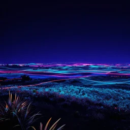landscape by robert venturi, synthwave lightpaint at night landscape uv light neon noir, archdaily, wallpaper, highly detailed, trending on artstation.