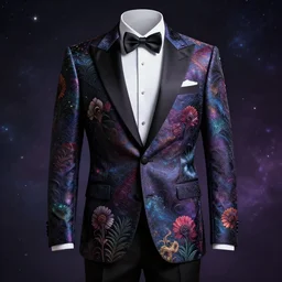 The tuxedo with a flower pattern, highly detailed, cosmic horror, concept art, 4K, HDR, trending on ArtStation