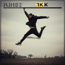 man jumping by album cover, UHD, 4K, 8K