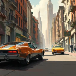 street scene, brutal architecture, retro futuristic concept cars, low profile tires, lavish chrome trim, jodhpurs greg manchess painting by sargent and leyendecker, cyberpunk 2 0 7 7 concept intricate elegant illustration forza, by greg rutkowski by greg tocchini by james gilleard