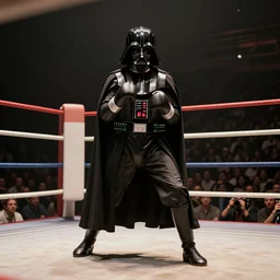 vintage ringside photograph of darth vader in a boxing match