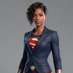 professional portrait photo of a humanoid african american, digital - art woman with a suit super hero, very sharp and detailed, octane render