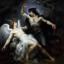 attractive male deity casts dark spell, summons attractive male lucifer morningstar. highly detailed painting by gaston bussiere, craig mullins, j. c. leyendecker 8 k