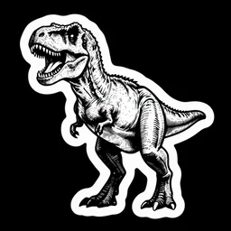 a die - cut sticker of a t - rex by greg rutkowski, black and white