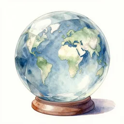 a 1988 watercolor and ink and acrylic pour illustration of an intricate and faceted crystal ball with a world inside of it + impasto + dissolving in to light + prism + god rays + dramatic lightning + backlit + specular + caustics