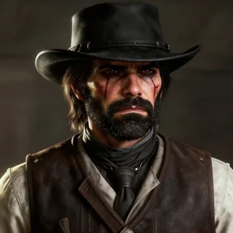 a gunslinger with a long scar across the left side of his face, from red dead redemption 2, dramatic light, highly detailed