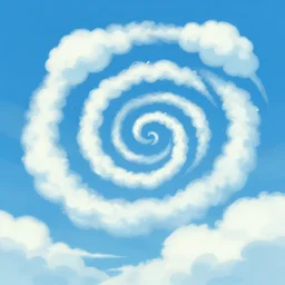 clean cel shaded vector art, spiral, curled blue sky fluffy curled clouds, smoke shaped clouds, from lorax movie, by studio ghibli, shutterstock. behance hd by lois van baarle, artgerm, helen huang, by makoto shinkai and ilya kuvshinov, rossdraws, illustration