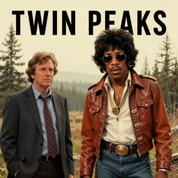 Twin Peaks movie poster artwork by Michael Whelan and Tomer Hanuka, Rendering of Jimi Hendrix, is the school teacher in Twin Peaks, from a scene from Twin Peaks, clean, full of detail, Matte painting, trending on artstation and unreal engine
