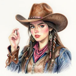 beautiful cowboy witch, wild west, concept art, colored pencil drawing, trending on artstation