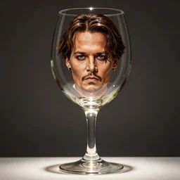 still of johnny depp face on a giant glass of wine, by rene lalique