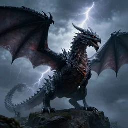 dark dragon in a thunderstorm, epic scene, cinematic, ultra photorealistic, 8k,