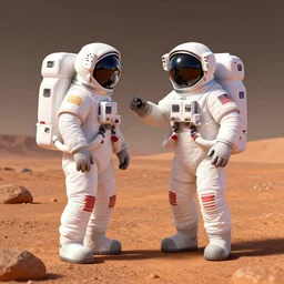 An astronaut finding another astronaut on mars, 3D Render