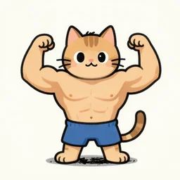 a cartoon drawing of a cat bodybuilder