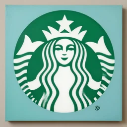 pop art painting of the starbucks logo presented in the louvre