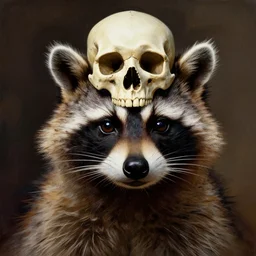 a portrait of a male racoon folk wearing a cyclops skull over his head by Frank Frazetta, WLOP and ross tran