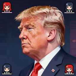 beautiful donald trump 3 / 4 nose sketches, looking side, game assets overlay, centered, 8 - bit, gapmoe yandere grimdark, trending on pixiv fanbox, painted by greg rutkowski makoto shinkai takashi takeuchi studio ghibli, akihiko yoshida