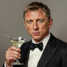 portrait of Daniel Craig as James Bond (tuxedo), martini, digital painting, extremely detailed, 4k, intricate, brush strokes, Mark Arian, Artgerm, Bastien Lecouffe-Deharme