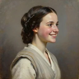 young princess leia, portrait, side view, oil painting, happy