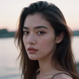 closeup _ plate _ photography _ portrait _ of _ a _ stunningly _ beautiful _ english model _ female _ healthy face _ in _ soft _ dreamy _ light _ at _ sunset _ beside _ the _ river _ soft _ focus, annie leibovitz, hasselblad, nikon, steve mccurry, david lazar, jimmy nelsson