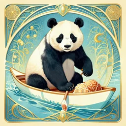 epic professional digital art of 🚣 ⛅ 🐼 🍪, art nouveau, art deco, stunning, gorgeous, detailed, much wow, much detail, impressive, hd, 4 k