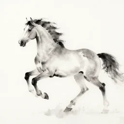 bautiful serene ethereal horse, healing through motion, minimalistic ink aribrush painting on white background