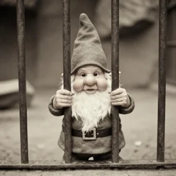 vintage photograph of the last living gnome, behind bars at a zoo