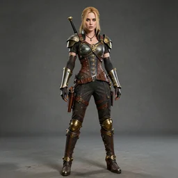 full body  photograph of karen gillan as a steampunk warrior,  Extremely detailed. 8k