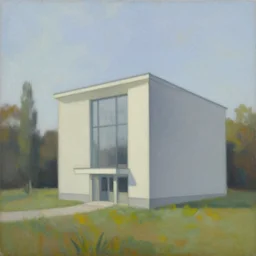 a beautiful painting of a building in a serene landscape by Arik Brauer