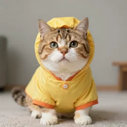 anthropomorphic color photo of a cat wearing a costume, realistic