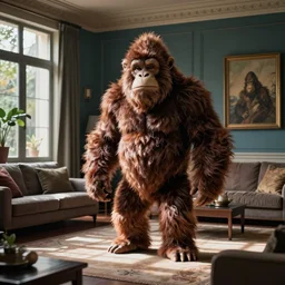 photo of hairy sasquatch : : elegant, sophisticated living room natural lights home interior blue, green brown colors cozy