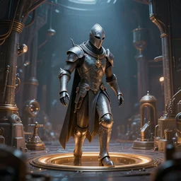 a magic knight entering aperture science, magic kingdom mashup aperture science, cinematic, trending on artstation, deviantart and cgsociety, high resolution, industrial lighting, photorealistic, octane render, 8 k, depth of field, 3 d