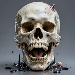 portrait of a melting skull. razor sharp teeth. screaming. nightmare fuel. intricate abstract. intricate artwork. by Tooth Wu, wlop, beeple, dan mumford. octane render, trending on artstation, greg rutkowski very coherent symmetrical artwork. cinematic, hyper realism, high detail, octane render, 8k, iridescent accents