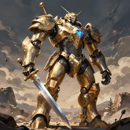a big medieval mech, sword, pixiv, hyperrealistic