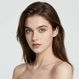 a beautiful young woman with blue eyes posing for a picture, a photorealistic painting by louisa puller, trending on pinterest, rococo, white background, studio portrait, sensual