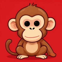 cartoon portrait monkey red background digital art