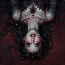 A very detailed horrifying portrait painting of the princess of darkness, inverted skin colors, occult, 8k, trending on artstation cgsociety, masterpiece, in the style of DiscoDiffusion.