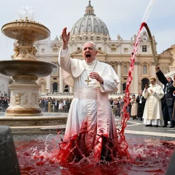 the pope exhibiting an arterial stigmata, howling and wailing as fountains of holy blood fill and flood the vatican. a tidal wave of blood runs through the streets like a toilet flushing.