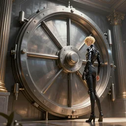 a giant vault door, elegant digital illustration by greg rutkowski, cyberpunk, low angle, android netrunner