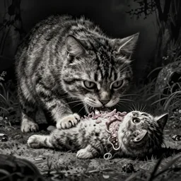 a frightening cat consuming a body whole, by junji ito