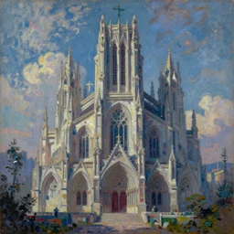 a cyberpunk cathedral by greg rutkowski and claude monet, oil on canvas, highly detailed, fine art, high detail, great lighting, 8 k resolution, masterpiece, soft lighting, hdr, 4 k, 8 k, hd