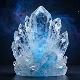 abstract carved crystal sculpture made of blue ice, nebula background, 4k