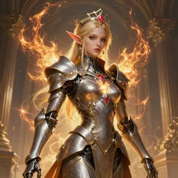 Alluring Elf Princess knight, Futuristic Cyborg goddes. By Frank Lloyd Wright, by  Rembrandt,  concept art, inrincate, sharp focus, digital painting, unreal engine, cgsociety, neoclassical, mech, robot, fractal flame, cinematic, overwatch skin, highly detailded