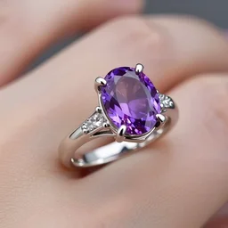 a beautiful engagement ring made out of silver and purple fire, high quality, photo realistic, detailed, 8k